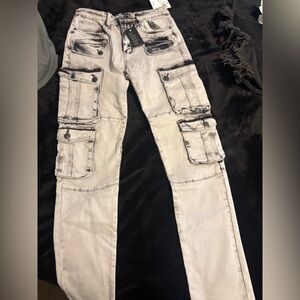 Slim-Fit Acid Wash Cargo Jeans Brand New